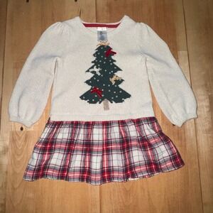 Max Studio Kids Girls 2T Christmas Tree Sweater Dress Plaid Skirt Metallic Cream